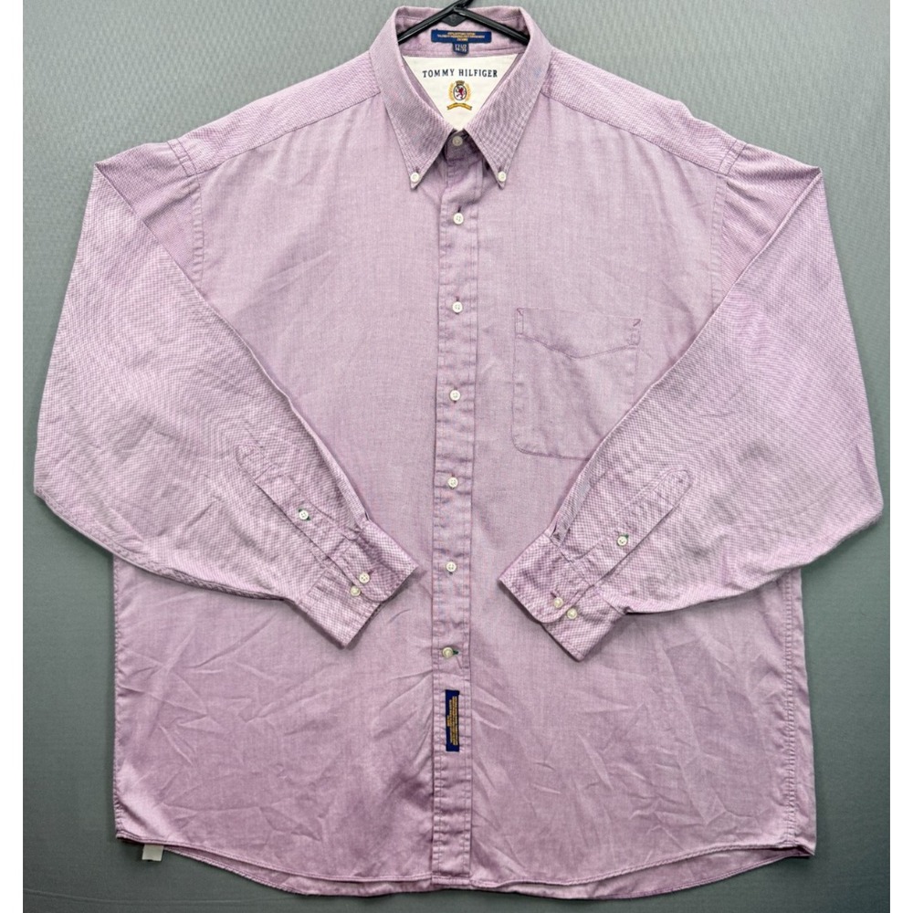 Vintage Tommy Hilfiger Crest Oxford Shirt Purple Long Sleeve Men's 17.5 34/35 XL - Picture 11 of 12